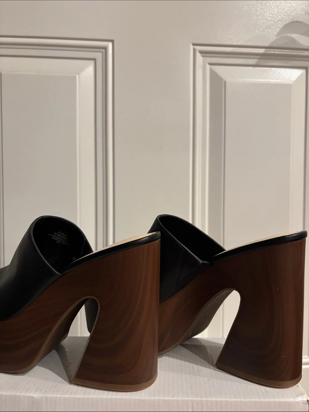 Jessica Simpson Black Platform Slide with Wood-Effect Heel